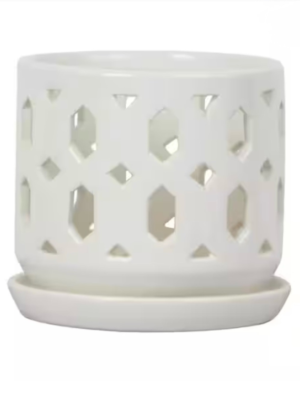 Vigoro Dixie White Ceramic Round Orchid Planter Drainage Holes Attached Saucer